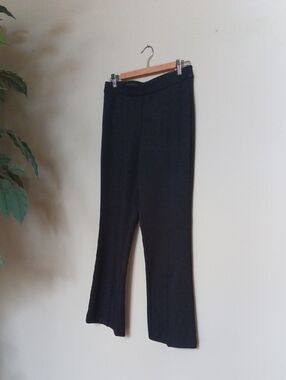 Stretchy W14.5" R12" I28" L37" Wide-Leg Black Drapery Pants Mid-rise Bootleg